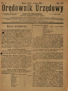 Orędownik Urzędowy Powiatu Śremskiego. 1924.03.01 R.8 Nr9