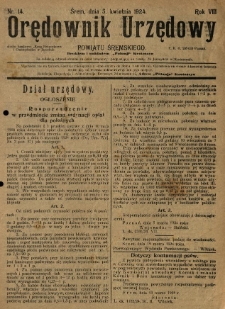 Orędownik Urzędowy Powiatu Śremskiego. 1924.04.05 R.8 Nr14