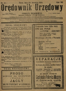 Orędownik Urzędowy Powiatu Śremskiego. 1924.04.26 R.8 Nr17