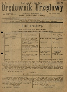 Orędownik Urzędowy Powiatu Śremskiego. 1924.05.24 R.8 Nr21