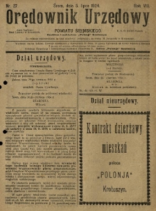 Orędownik Urzędowy Powiatu Śremskiego. 1924.07.05 R.8 Nr27