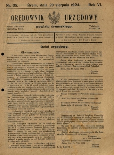 Orędownik Urzędowy Powiatu Śremskiego. 1924.08.20 R.6 Nr35
