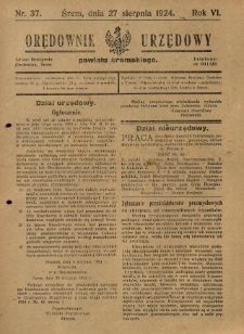Orędownik Urzędowy Powiatu Śremskiego. 1924.08.27 R.6 Nr37