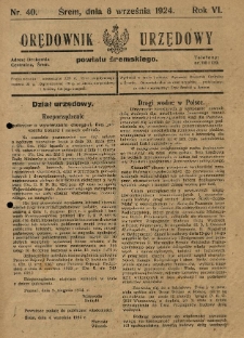 Orędownik Urzędowy Powiatu Śremskiego. 1924.09.06 R.6 Nr40