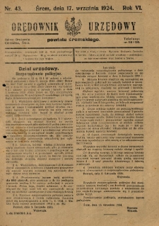 Orędownik Urzędowy Powiatu Śremskiego. 1924.09.17 R.6 Nr43