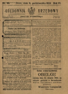 Orędownik Urzędowy Powiatu Śremskiego. 1924.10.08 R.6 Nr49