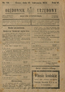 Orędownik Urzędowy Powiatu Śremskiego. 1924.11.12 R.6 Nr59