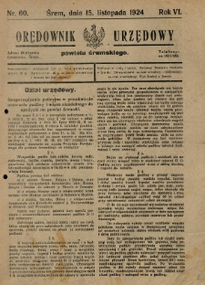 Orędownik Urzędowy Powiatu Śremskiego. 1924.11.15 R.6 Nr60