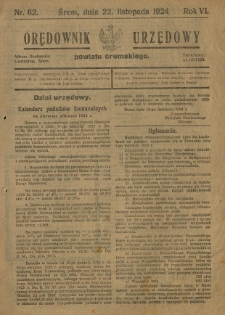 Orędownik Urzędowy Powiatu Śremskiego. 1924.11.22 R.6 Nr62