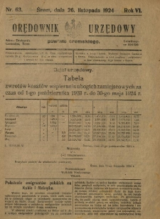 Orędownik Urzędowy Powiatu Śremskiego. 1924.11.26 R.6 Nr63