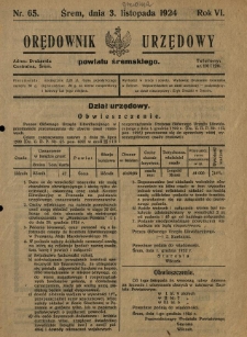 Orędownik Urzędowy Powiatu Śremskiego. 1924.12.03 R.6 Nr65