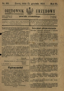 Orędownik Urzędowy Powiatu Śremskiego. 1924.12.13 R.6 Nr68