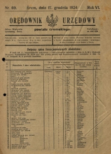 Orędownik Urzędowy Powiatu Śremskiego. 1924.12.17 R.6 Nr69