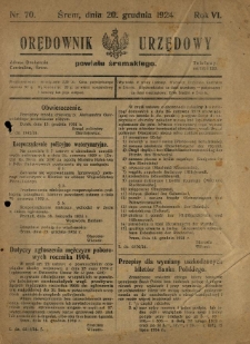 Orędownik Urzędowy Powiatu Śremskiego. 1924.12.20 R.6 Nr70