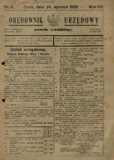 Orędownik Urzędowy Powiatu Śremskiego. 1925.01.24 R.7 Nr6