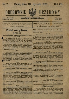 Orędownik Urzędowy Powiatu Śremskiego. 1925.01.28 R.7 Nr7