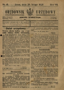 Orędownik Urzędowy Powiatu Śremskiego. 1925.02.25 R.7 Nr15
