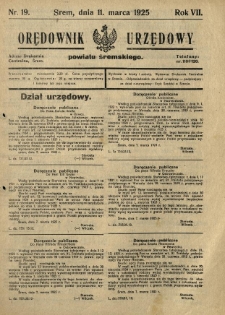 Orędownik Urzędowy Powiatu Śremskiego. 1925.03.11 R.7 Nr19