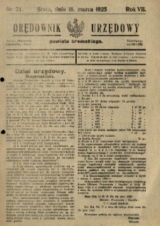 Orędownik Urzędowy Powiatu Śremskiego. 1925.03.18 R.7 Nr21