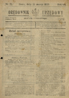 Orędownik Urzędowy Powiatu Śremskiego. 1925.03.21 R.7 Nr22