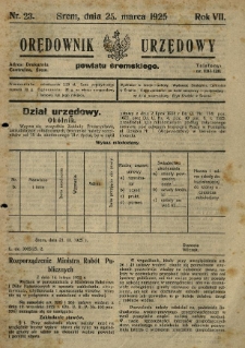 Orędownik Urzędowy Powiatu Śremskiego. 1925.03.25 R.7 Nr23