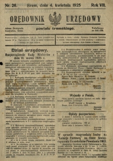 Orędownik Urzędowy Powiatu Śremskiego. 1925.04.04 R.7 Nr26