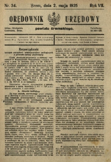Orędownik Urzędowy Powiatu Śremskiego. 1925.05.02 R.7 Nr34