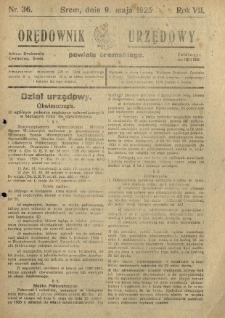 Orędownik Urzędowy Powiatu Śremskiego. 1925.05.09 R.7 Nr36