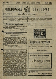 Orędownik Urzędowy Powiatu Śremskiego. 1925.05.23 R.7 Nr40