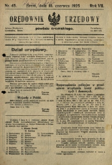 Orędownik Urzędowy Powiatu Śremskiego. 1925.06.10 R.7 Nr45