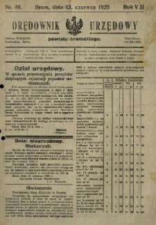 Orędownik Urzędowy Powiatu Śremskiego. 1925.06.13 R.7 Nr46