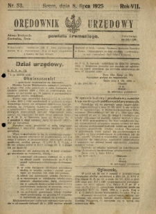 Orędownik Urzędowy Powiatu Śremskiego. 1925.07.08 R.7 Nr53