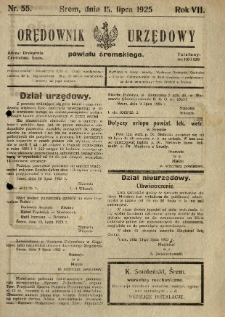 Orędownik Urzędowy Powiatu Śremskiego. 1925.07.15 R.7 Nr55