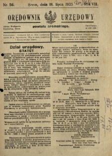 Orędownik Urzędowy Powiatu Śremskiego. 1925.07.18 R.7 Nr56