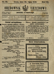 Orędownik Urzędowy Powiatu Śremskiego. 1925.07.25 R.7 Nr58
