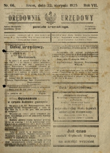 Orędownik Urzędowy Powiatu Śremskiego. 1925.08.22 R.7 Nr66