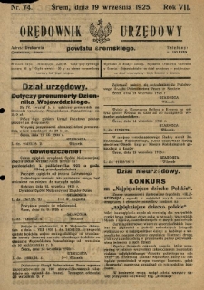 Orędownik Urzędowy Powiatu Śremskiego. 1925.09.19 R.7 Nr74