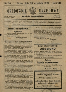 Orędownik Urzędowy Powiatu Śremskiego. 1925.09.26 R.7 Nr76
