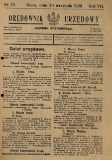 Orędownik Urzędowy Powiatu Śremskiego. 1925.09.30 R.7 Nr77
