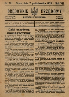 Orędownik Urzędowy Powiatu Śremskiego. 1925.10.07 R.7 Nr79