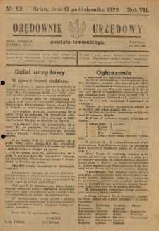 Orędownik Urzędowy Powiatu Śremskiego. 1925.10.17 R.7 Nr82