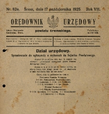 Orędownik Urzędowy Powiatu Śremskiego. 1925.10.17 R.7 Nr82a