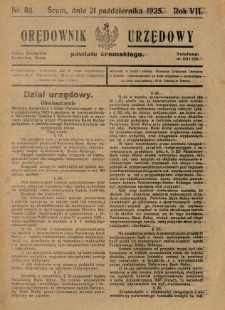 Orędownik Urzędowy Powiatu Śremskiego. 1925.10.21 R.7 Nr83