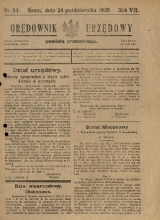 Orędownik Urzędowy Powiatu Śremskiego. 1925.10.24 R.7 Nr84