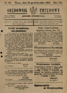 Orędownik Urzędowy Powiatu Śremskiego. 1925.10.28 R.7 Nr85