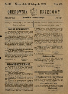 Orędownik Urzędowy Powiatu Śremskiego. 1925.11.10 R.7 Nr89