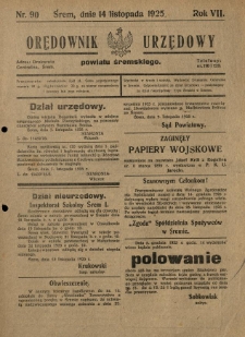 Orędownik Urzędowy Powiatu Śremskiego. 1925.11.14 R.7 Nr90