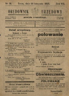 Orędownik Urzędowy Powiatu Śremskiego. 1925.11.18 R.7 Nr91