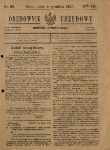 Orędownik Urzędowy Powiatu Śremskiego. 1925.12.05 R.7 Nr96