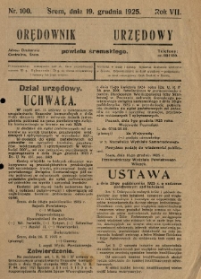Orędownik Urzędowy Powiatu Śremskiego. 1925.12.19 R.7 Nr100